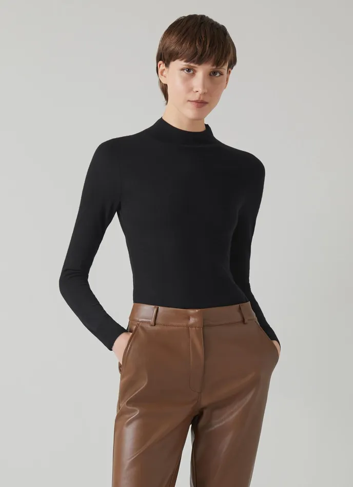 LK Bennett Ellie Black Sustainably Sourced Merino Turtle Neck Jumper Women Knitwear