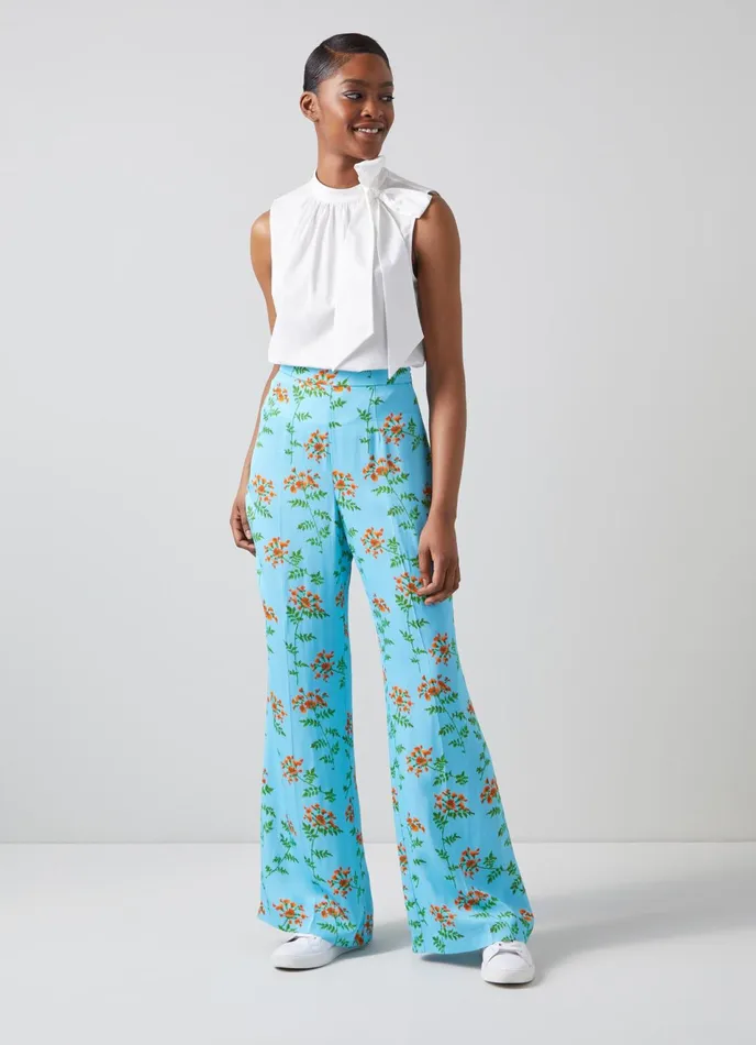 LK Bennett Esme Blue Valerian Floral Print Trousers Women Trousers