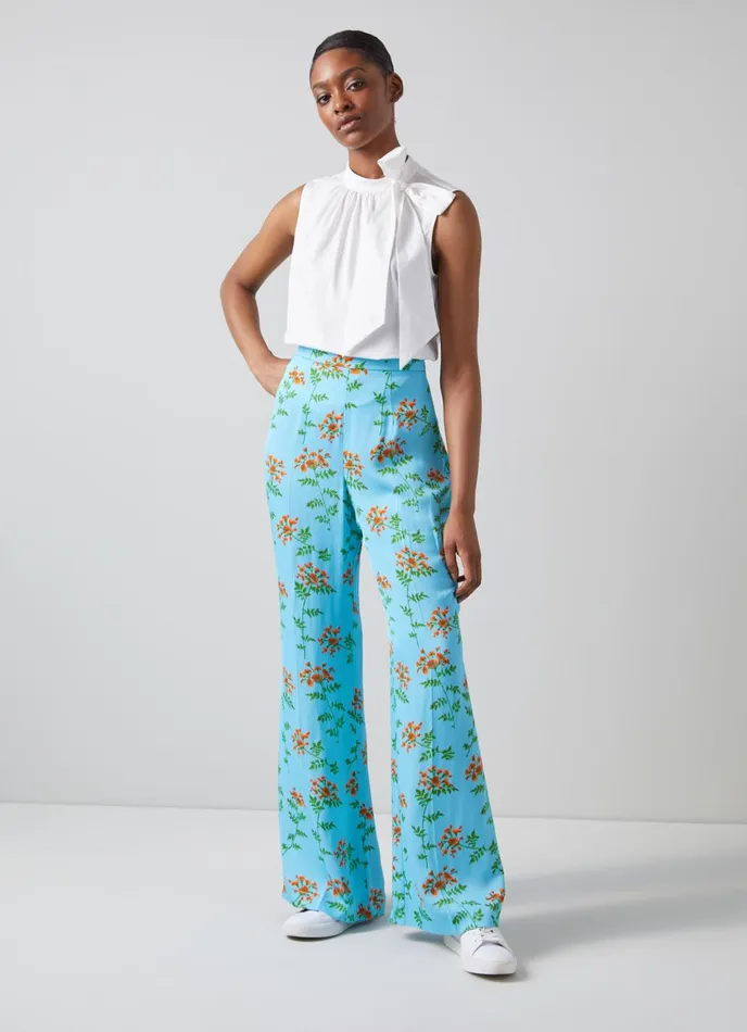 LK Bennett Esme Blue Valerian Floral Print Trousers Women Trousers