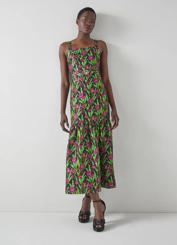 LK Bennett Essie Pink Chine Floral Print Raw Silk Dress Women Dresses
