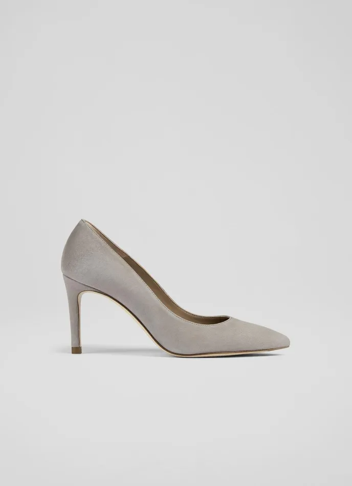 LK Bennett Floret Grey Suede Pointed Toe Courts Women Court Shoes