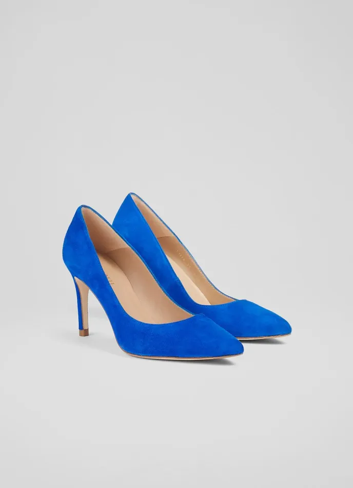 LK Bennett Floret Navy Suede Pointed Toe Courts Women Court Shoes