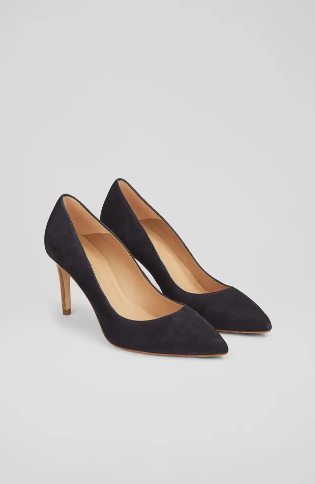 LK Bennett Floret Navy Suede Pointed Toe Courts Women Court Shoes