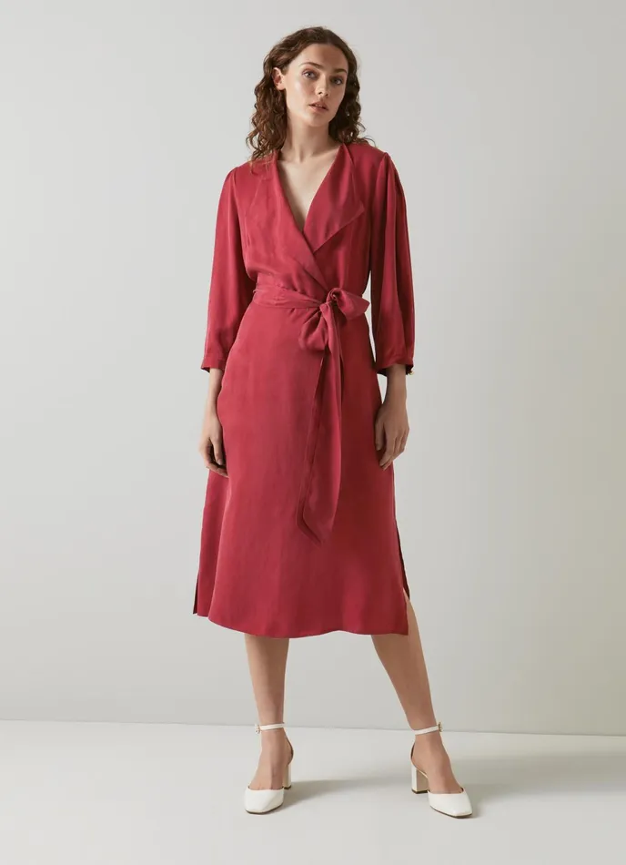 LK Bennett Iris Red Fluid Midi Dress Women Dresses