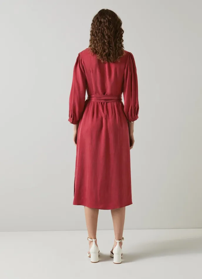 LK Bennett Iris Red Fluid Midi Dress Women Dresses
