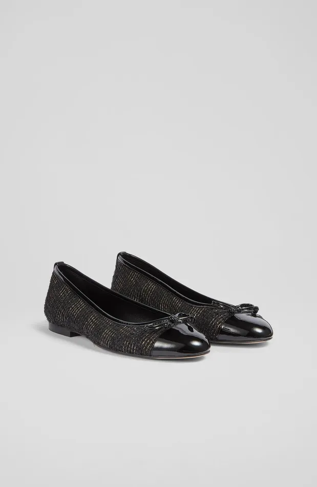 LK Bennett Kara Black Tweed Ballet Pumps Women Flats