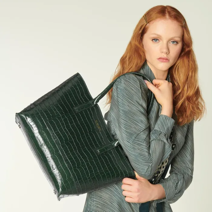 LK Bennett Lacey Green CrocEffect Leather Tote Bag Women Tote Bags