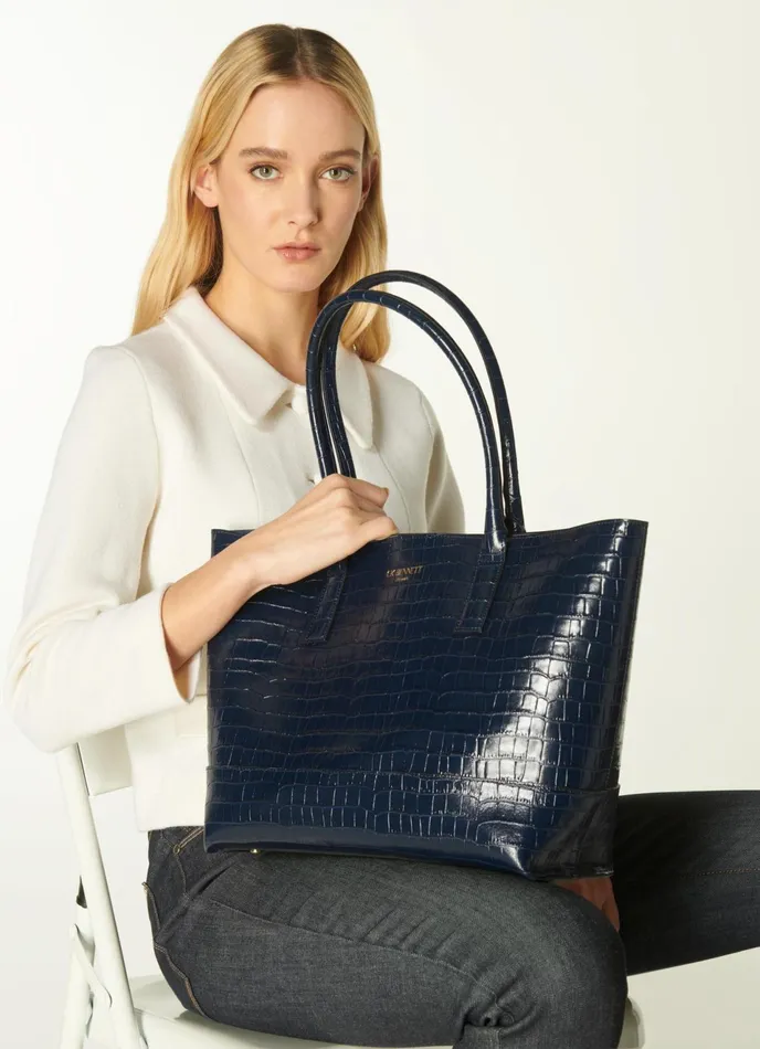 LK Bennett Lacey Green CrocEffect Leather Tote Bag Women Tote Bags