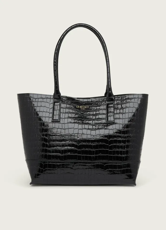 LK Bennett Lacey Green CrocEffect Leather Tote Bag Women Tote Bags