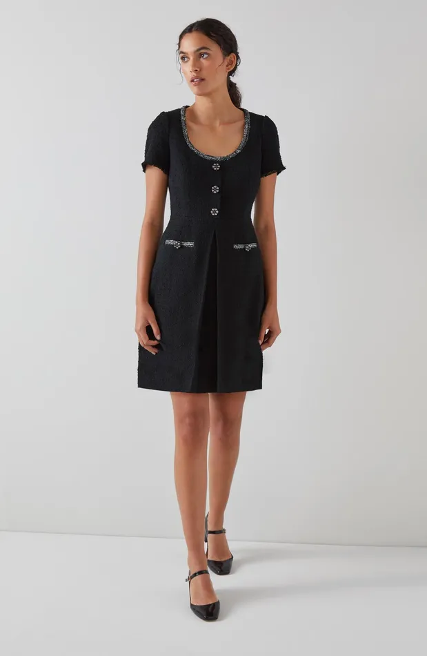 LK Bennett Lara Black Italian Recycled Cotton Tweed Dress Women Dresses