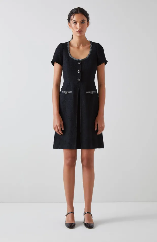 LK Bennett Lara Black Italian Recycled Cotton Tweed Dress Women Dresses
