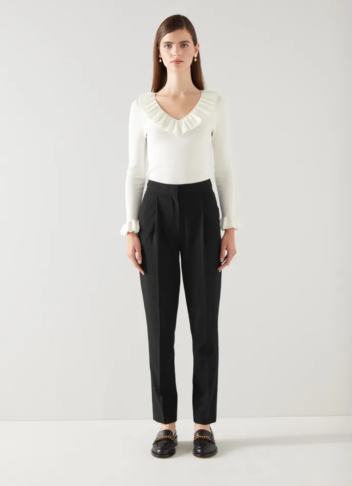 LK Bennett Lilly Black Crepe Tailored Trousers Women Trousers