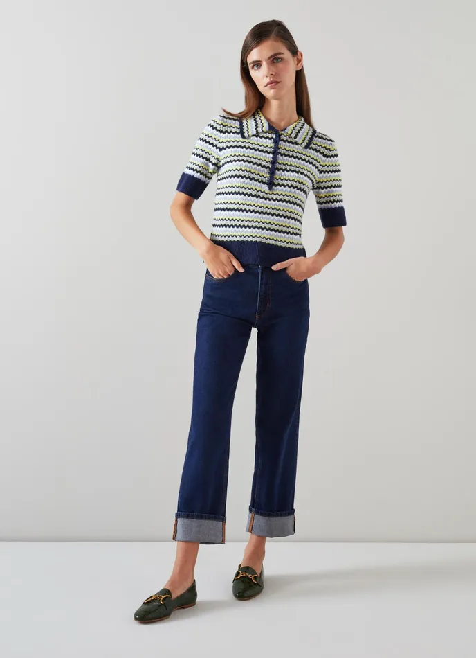 LK Bennett Lois Navy CottonSustainably Sourced Merino Blend Top Women Knitwear