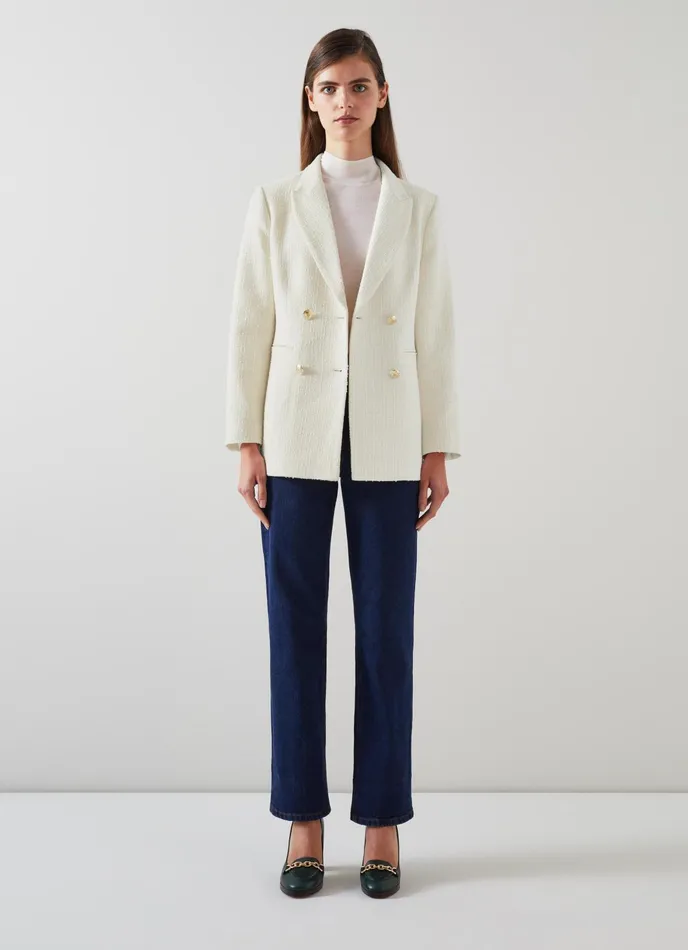 LK Bennett Mariner Cream Italian Recycled CottonBlend Tweed Jacket Women Coats and Jackets