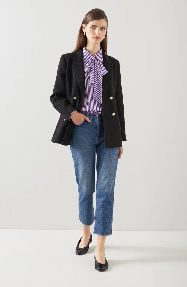 LK Bennett Mariner Cream Italian Recycled CottonBlend Tweed Jacket Women Coats and Jackets