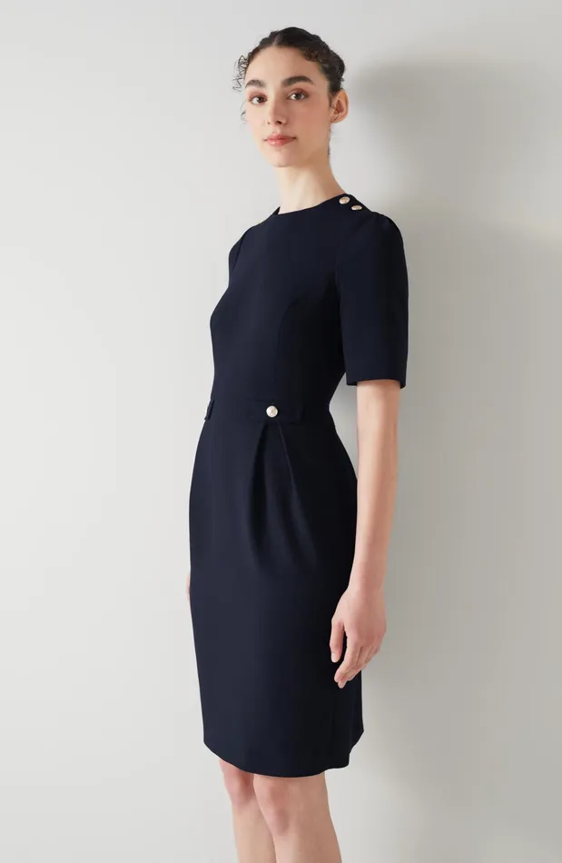 LK Bennett Marjorie Navy Crepe Shift Dress Women Dresses