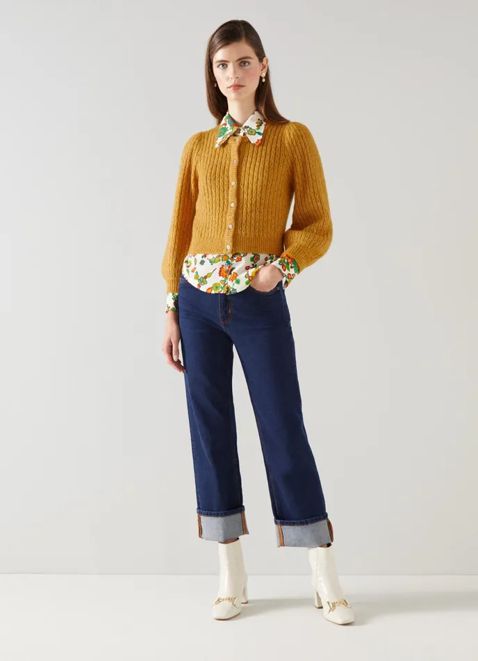 LK Bennett Nora Golden Fluffy WoolBlend Cardigan Women Knitwear