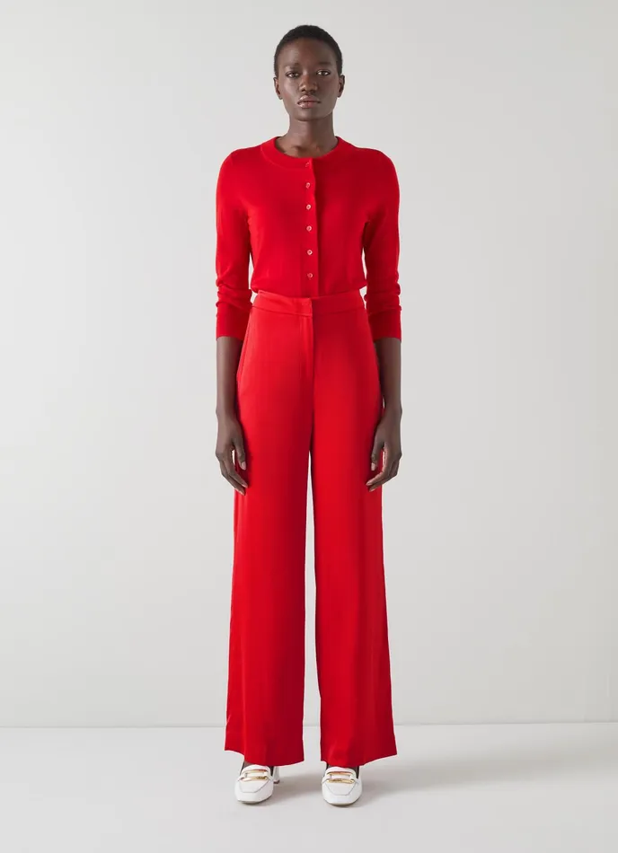LK Bennett Seydoux Red Silky Suit Trousers Women Trousers