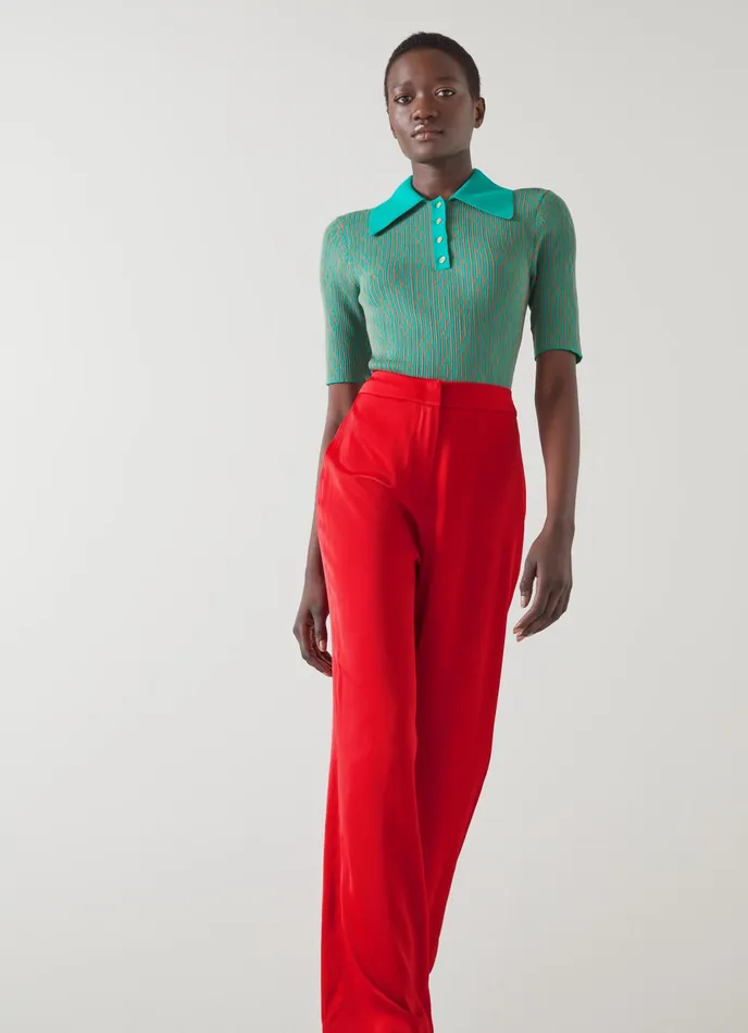 LK Bennett Seydoux Red Silky Suit Trousers Women Trousers