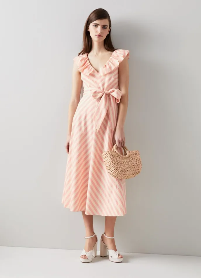 LK Bennett Shenyu Pink And White Cotton Candy Stripe Dress Women Dresses
