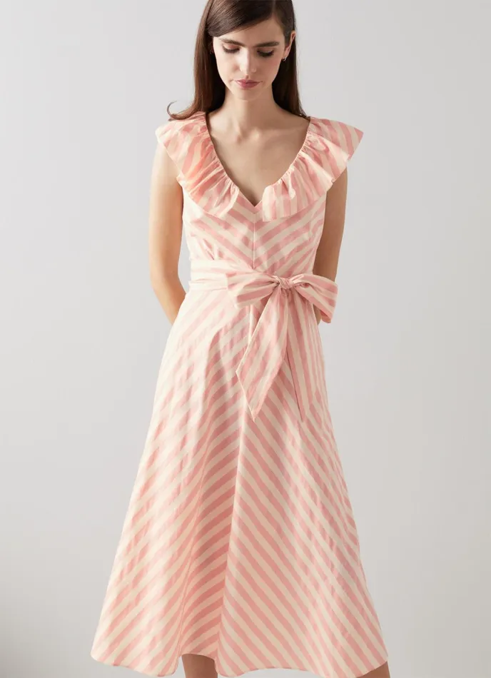 LK Bennett Shenyu Pink And White Cotton Candy Stripe Dress Women Dresses