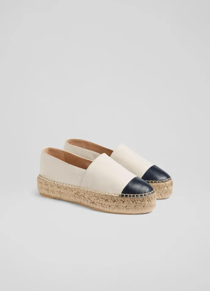 LK Bennett Talia Cream And Navy Leather Flatform Espadrilles Women Flats