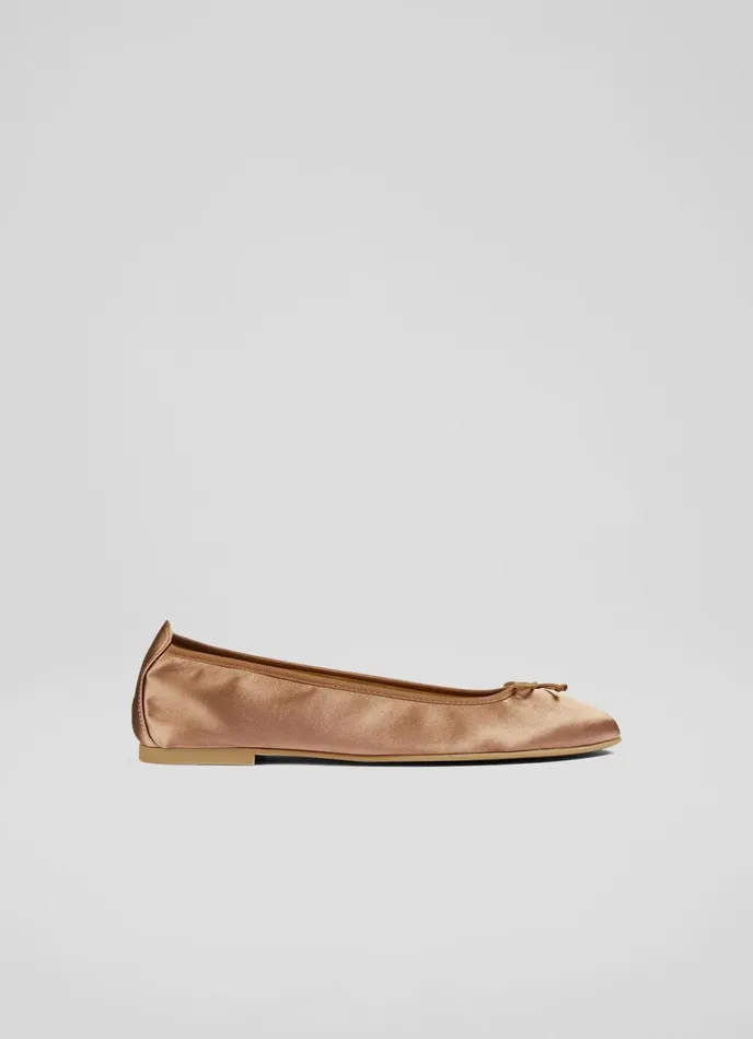 LK Bennett Trilly Mocha Satin Ballet Pumps Women Flats