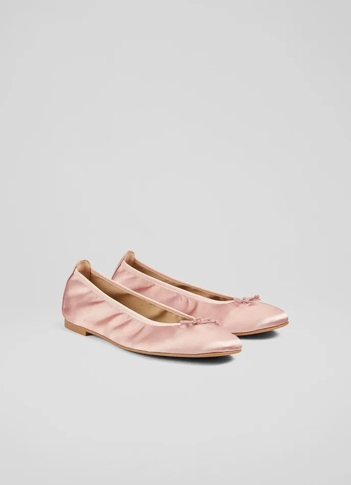 LK Bennett Trilly Mocha Satin Ballet Pumps Women Flats