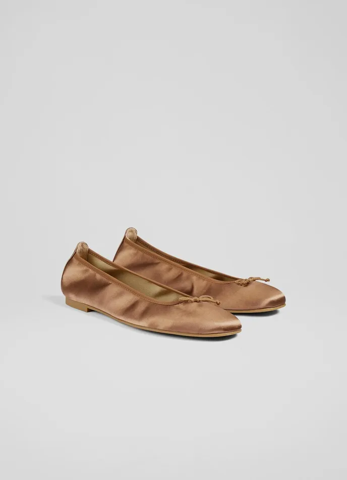 LK Bennett Trilly Mocha Satin Ballet Pumps Women Flats