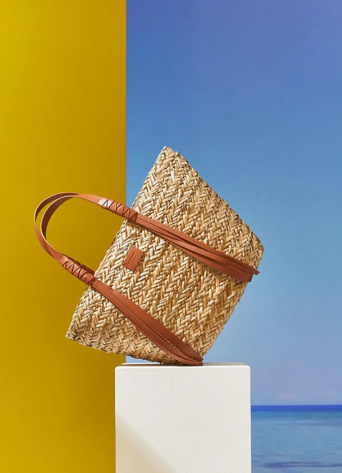 LK Bennett Violetta Tan Leather Tassel Straw Bag Women Tote Bags