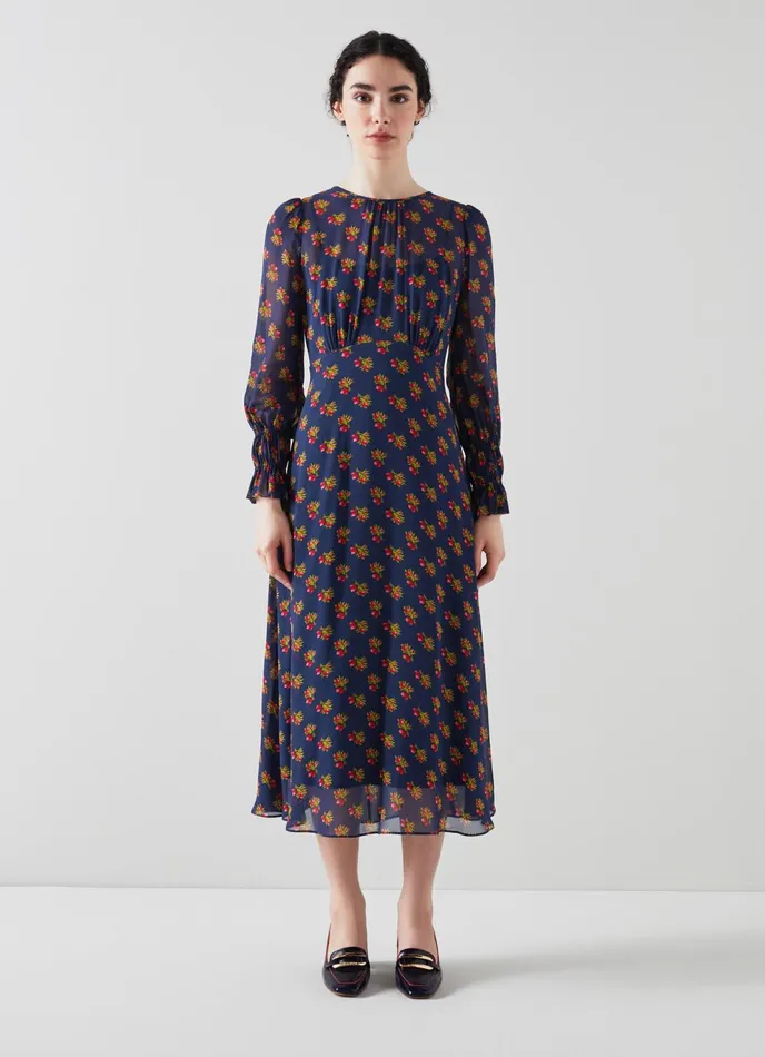 LK Bennett Wren Navy Rosebud Print Dress Women Dresses