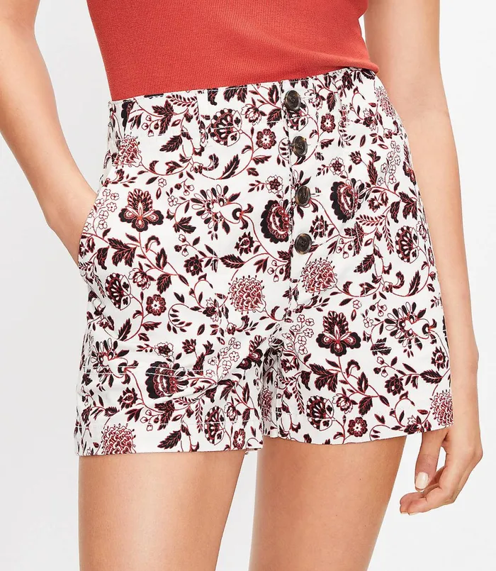 LOFT Button Front Structured Shorts White Women Pants