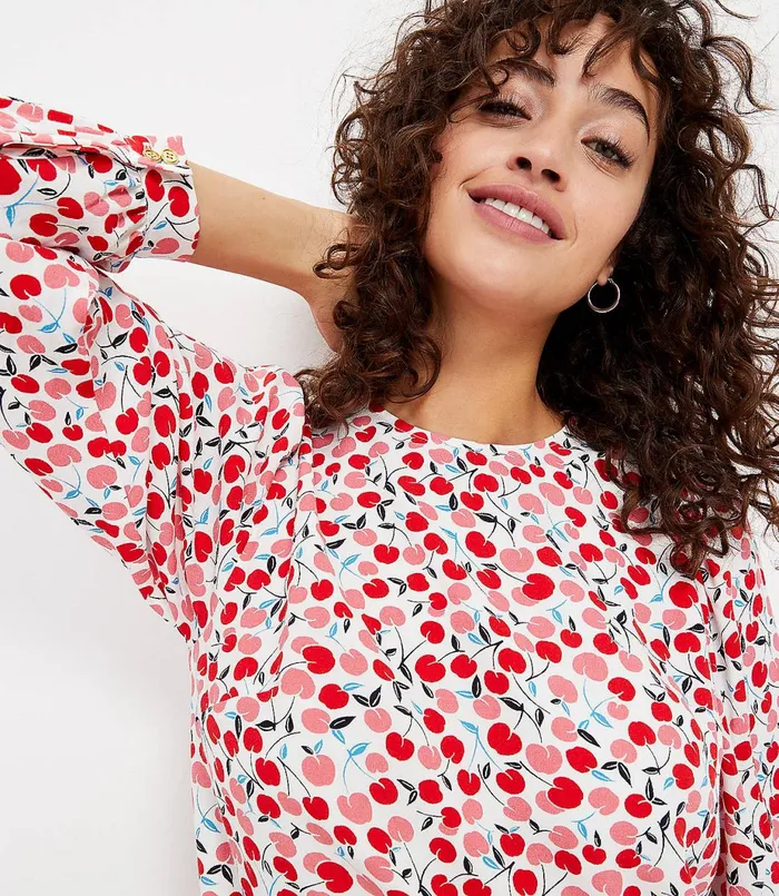 LOFT Cherry Balloon Sleeve Swing Dress Whisper White Women Swing Dresses