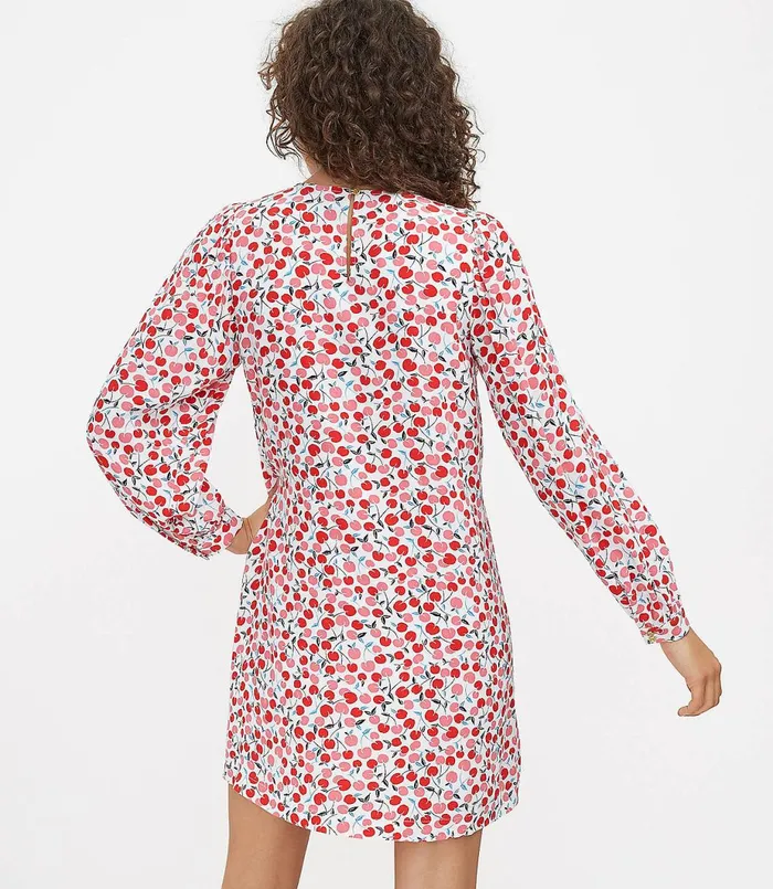 LOFT Cherry Balloon Sleeve Swing Dress Whisper White Women Swing Dresses