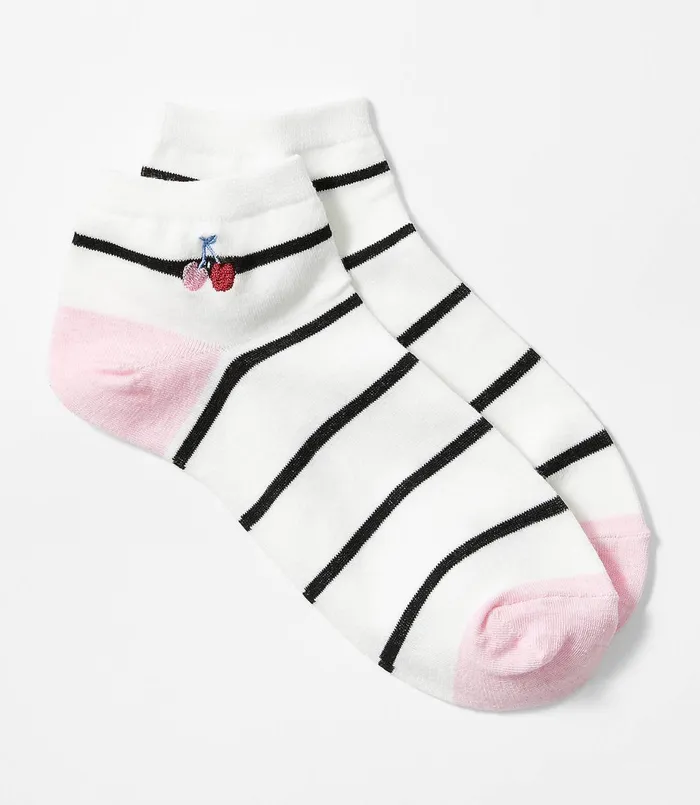 LOFT Cherry Embroidered Ankle Socks Whisper White Women Socks