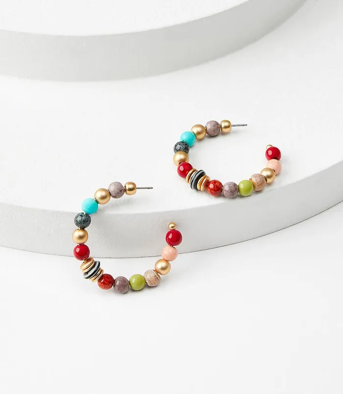 LOFT Chunky Beaded Hoop Earrings Multi Women Jewelry