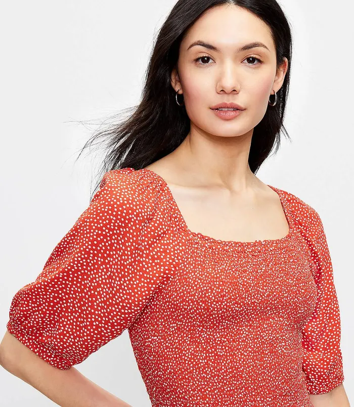 LOFT Dotted Smocked Blouse Sundried Vine Women Tops
