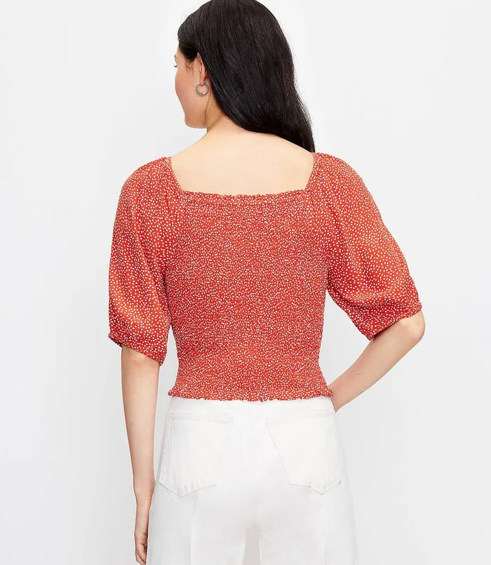 LOFT Dotted Smocked Blouse Sundried Vine Women Tops