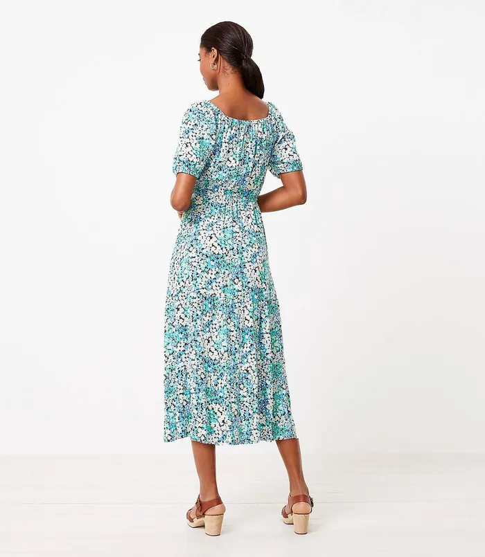 LOFT Floral Square Neck Midi Dress Amalfi Baywater Women Swing Dresses