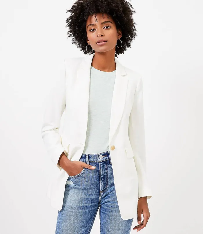 LOFT Fluid Modern Blazer Whisper White Women Jackets and Blazers