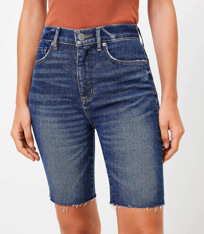 LOFT Fresh Cut Denim Bike Shorts In Dark Wash Dark Wash Women Shorts
