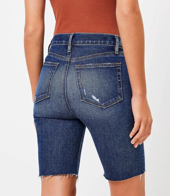 LOFT Fresh Cut Denim Bike Shorts In Dark Wash Dark Wash Women Shorts