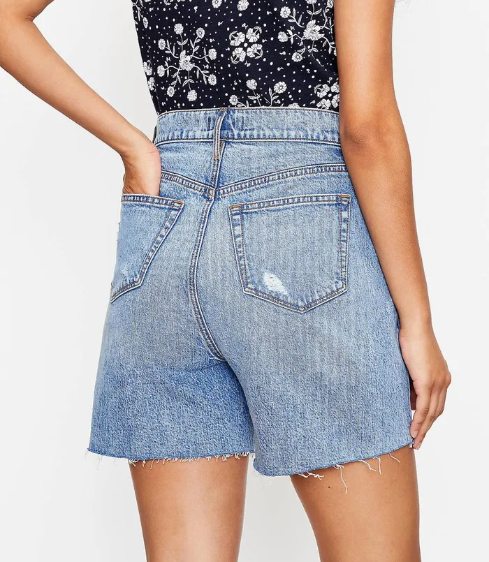 LOFT Fresh Cut High Waist Boyfriend Shorts In Light Wash Bleach Out Wash Women Shorts