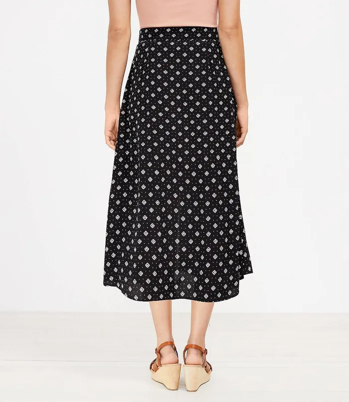 LOFT Geo Button Midi Skirt Black Women Skirts