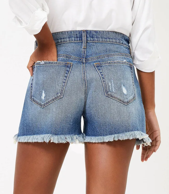 LOFT High Rise Cut Off Denim Shorts In Dark Indigo Rich Indigo Women Shorts