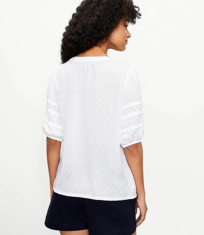 LOFT Lace Trim Henley Top White Women Tops