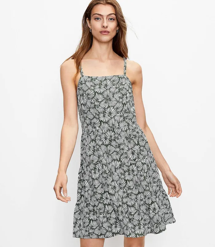 LOFT Leafed Tiered Mini Dress Wild Vine Women Swing Dresses