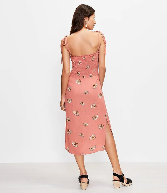 LOFT LOFT Beach Floral Smocked Tie Strap Midi Dress Rose Dusk Women Swim and Beach
