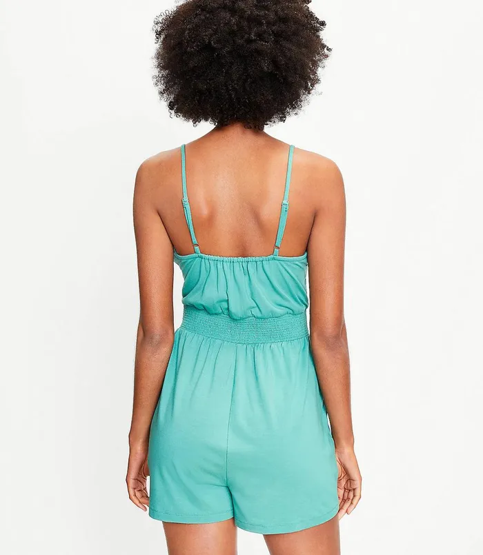 LOFT LOFT Beach Tie Neck Strappy Romper Sea Glass Green Women Jumpsuits and Rompers
