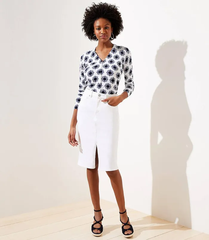 LOFT Long Denim Skirt White Women Skirts